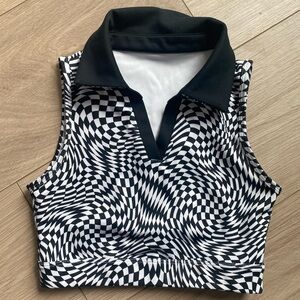 Jo+Jax Dance + Activewear Black and White Checkered Junior’s Top—XXSA